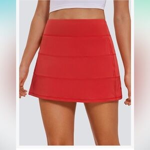 CRZ YOGA Red Small High Waisted Tennis/Golf Athletic Skirt/Skort with 3 Pockets